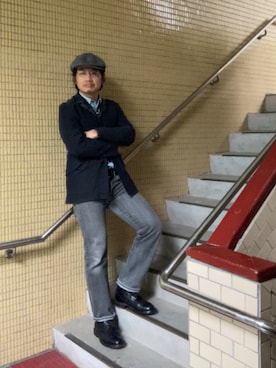 「アイテム（キャスケット）」を使った、ORTHさん（メンズ・170cm）の春コーディネート