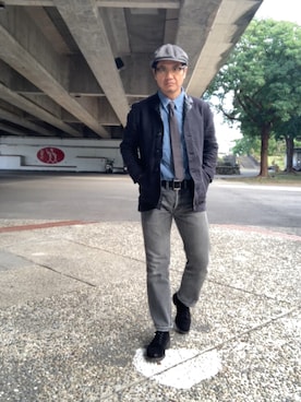 「アイテム（キャスケット）」を使った、ORTHさん（メンズ・170cm）の冬コーディネート