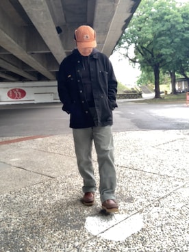 「アイテム（カバーオール）」を使った、ORTHさん（メンズ・170cm）の冬コーディネート