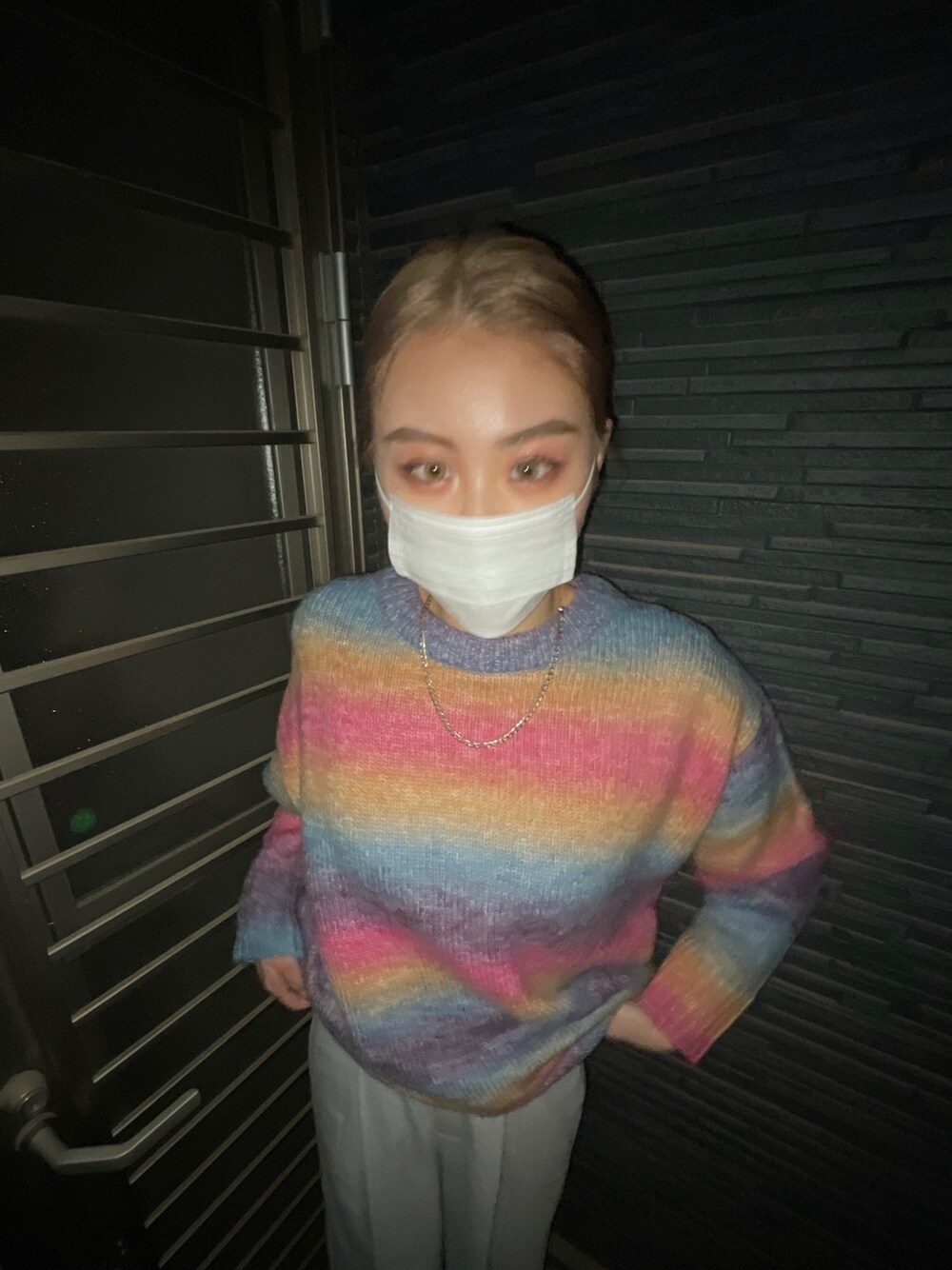 「ゆるコーデ、冬コーデ、パンツスタイル、お洒落さんとつながりたい、ootd、高身長女子」｜「JEANASISの3Gグラデーションプルオーバー/239754（ニット/セーター、ピンク系）」を使った、RIKOさん（レディース・168cm）の冬コーディネートの1枚目の写真