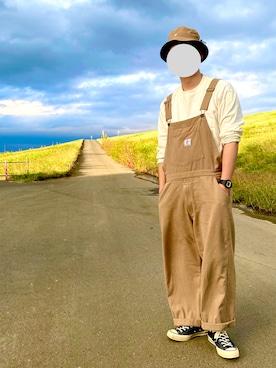 「Gramicci（グラミチ）のアイテム（帽子）」を使った、ナヲさん（メンズ・177cm）の秋コーディネート