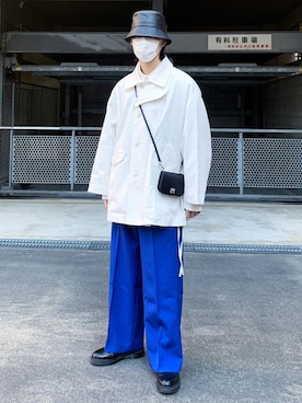 「ブルー x ホワイト」｜「アイテム（ブルゾン）」を使った、simuさん（メンズ・168cm）の冬コーディネート
