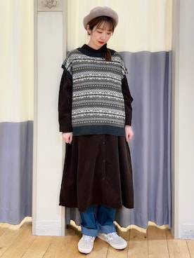 「ジャガード」｜「アイテム（シャツワンピース）」を使った、つぼもとまいさん（レディース・160cm）の秋コーディネート