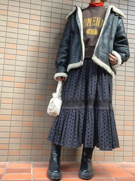 「Ungrid（アングリッド）のアイテム（ムートンコート）」を使った、ayuさん（レディース・162cm）の冬コーディネート
