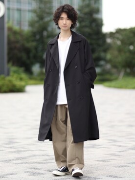 「JUNRED（ジュンレッド）のアイテム（トレンチコート）」を使った、TOBIさん（メンズ・168cm）の秋コーディネート