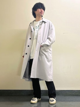 「JUNRED（ジュンレッド）のアイテム（ステンカラーコート）」を使った、TOBIさん（メンズ・168cm）の冬コーディネート