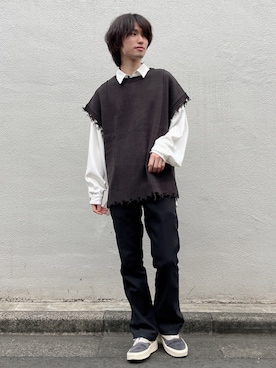 「JUNRED（ジュンレッド）のアイテム（ベスト）」を使った、TOBIさん（メンズ・168cm）の冬コーディネート