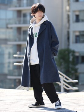 「JUNRED（ジュンレッド）のアイテム（トレンチコート）」を使った、TOBIさん（メンズ・168cm）の秋コーディネート