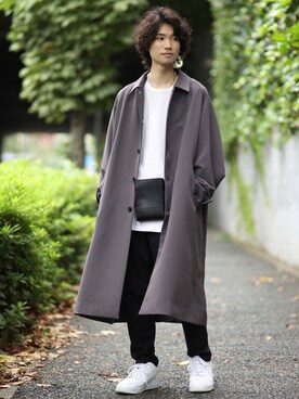 「JUNRED（ジュンレッド）のアイテム（ステンカラーコート）」を使った、TOBIさん（メンズ・168cm）の秋コーディネート