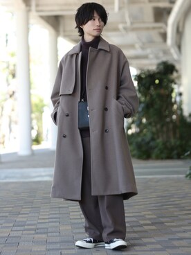 「JUNRED（ジュンレッド）のアイテム（トレンチコート）」を使った、TOBIさん（メンズ・168cm）の秋コーディネート