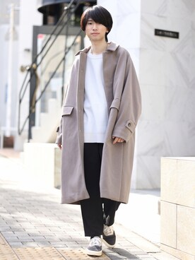 「JUNRED（ジュンレッド）のドルマンバルカラーオーバーコート（ステンカラーコート）」を使った、TOBIさん（メンズ・168cm）の秋コーディネート