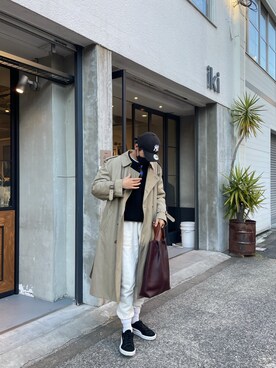 「ストリートファッション」｜「アイテム（トレンチコート）」を使った、Hirotoさん（メンズ・176cm）の冬コーディネート