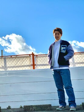 「FILA（フィラ）のアイテム（スタジャン）」を使った、ゴンさんさん（メンズ・175cm）の冬コーディネート