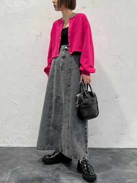 「アイテム（デニムスカート、グレー系）」を使った、apresjour mignonさん（レディース・154cm）の冬コーディネート