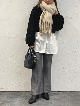 「ビッグシャツ」｜「アイテム（ブーツ）」を使った、apresjour mignonさん（レディース・159cm）の冬コーディネート