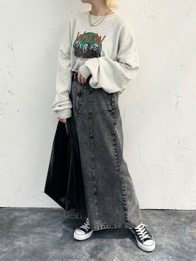 「アイテム（デニムスカート、グレー系）」を使った、apresjour mignonさん（レディース・155cm）の春コーディネート