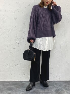 「ビッグシャツ」｜「アイテム（ブーツ）」を使った、apresjour mignonさん（レディース・159cm）の冬コーディネート