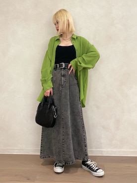 「アイテム（デニムスカート、グレー系）」を使った、apresjour mignonさん（レディース・155cm）の春コーディネート
