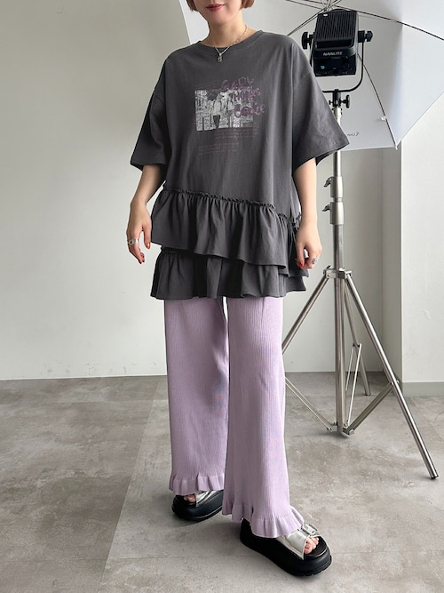 【短時間SALE】あちゃちゅむ 猫 チュニック Tシャツワンピ フリルカットソー セール】裾フリルチュニックTシャツ【ZOZOTOWN限定アイテム