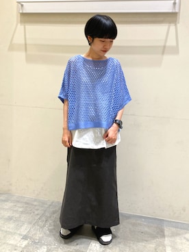 「透かし編みニット」｜「アイテム（アンサンブル）」を使った、ささきささん（レディース・149cm）の春コーディネート
