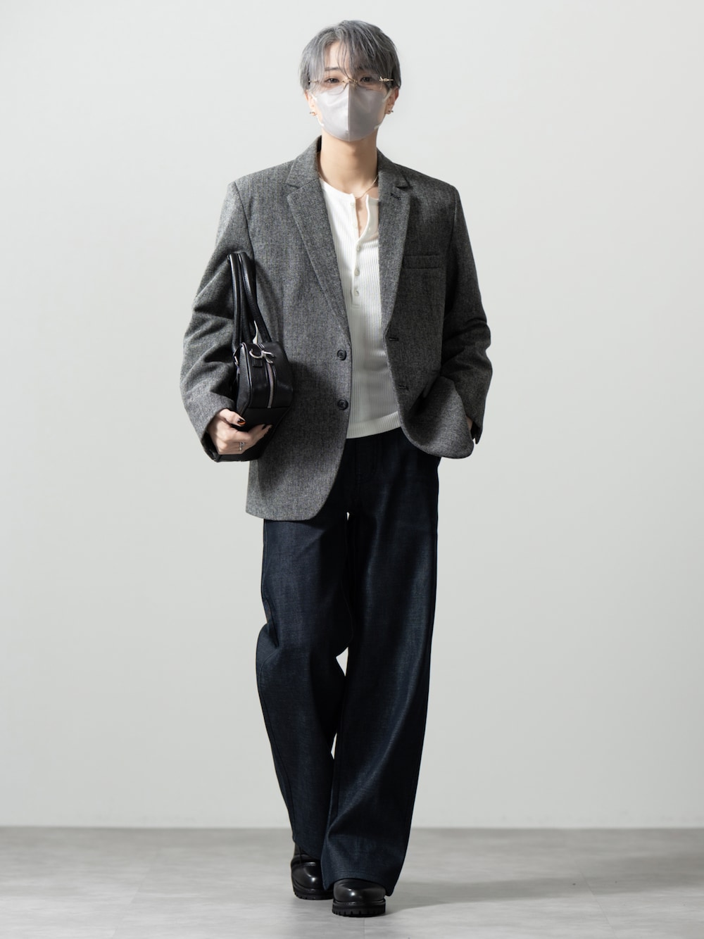 CLEL】Wool Blend Herringbone Tweed Tailored Jacket / ウール