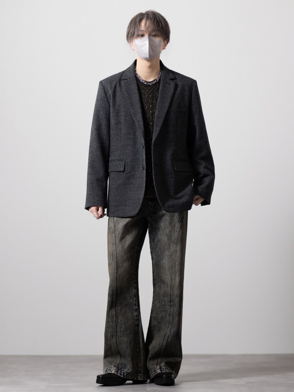 CLEL】Foil Print Cable Crew Neck Knit / 箔プリント ケーブルクルー 