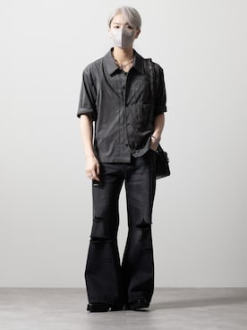 「CLEL（クレイル）の【CLEL】Trucker Design Summer Fade Shirt / トラッカーデザイン サマーフェードシャツ(吸水速乾)（シャツ/ブラウス、グレー系）」を使った、MASAKIさん（メンズ・168cm）の夏コーディネート
