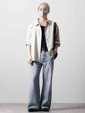 「CLEL（クレイル）の【CLEL】High Vintage Design Layered Tank Top/ハイヴィンテージデザイン レイヤードタンクトップ（タンクトップ、ブラック系）」を使った、MASAKIさん（メンズ・168cm）の夏コーディネート