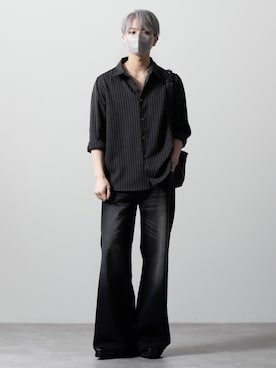 「CLEL（クレイル）の【CLEL】Linen Blend Regular Collar Shirt / リネンブレンド レギュラーカラーシャツ【セットアップ対応】（シャツ/ブラウス、ブラック系）」を使った、MASAKIさん（メンズ・168cm）の夏コーディネート