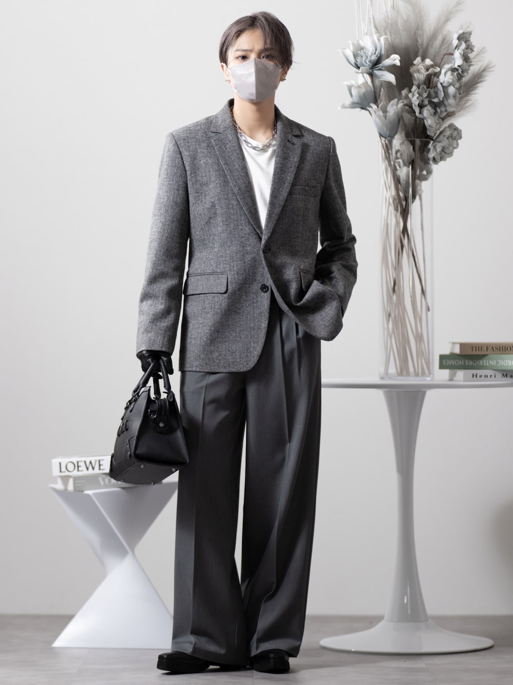 CLEL】Wool Blend Herringbone Tweed Tailored Jacket / ウール