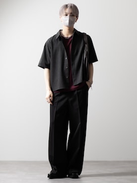「CLEL（クレイル）の【CLEL】Linen Blend Short Sleeve Shirt / リネンブレンド 半袖シャツ（シャツ/ブラウス、ブラック系）」を使った、MASAKIさん（メンズ・168cm）の夏コーディネート