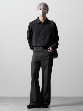 「CLEL（クレイル）の【CLEL】Linen Blend Regular Collar Shirt / リネンブレンド レギュラーカラーシャツ【セットアップ対応】（シャツ/ブラウス、ブラック系）」を使った、MASAKIさん（メンズ・168cm）の夏コーディネート