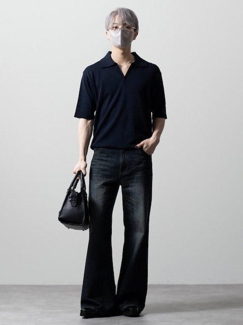 「CLEL（クレイル）の【CLEL】Giza Cotton Short Sleeve Skipper Polo Shirt / ギザコットン 半袖スキッパーポロシャツ（Tシャツ/カットソー）」を使った、MASAKIさん（メンズ・168cm）の夏コーディネート