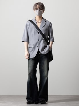 「CLEL（クレイル）の【CLEL】Summer Wool Blend Short Sleeve Tailored Shirt / サマーウールブレンド 半袖テーラードシャツ【セットアップ対応】（テーラードジャケット、グレー系）」を使った、MASAKIさん（メンズ・168cm）の春コーディネート
