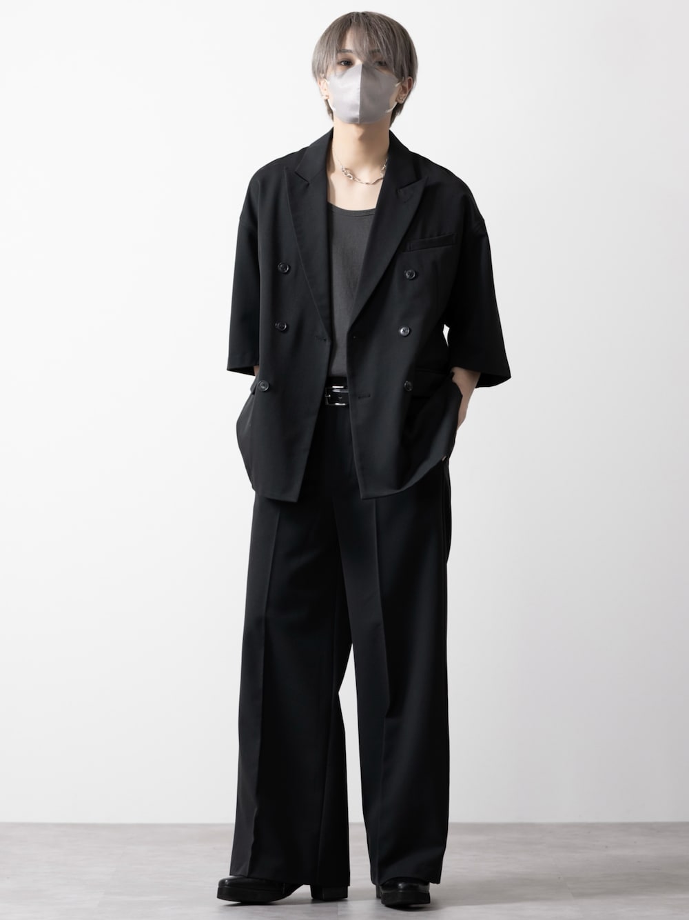 CLEL バックブラッシュドTR ダブルブレスト半袖テーラードジャケット