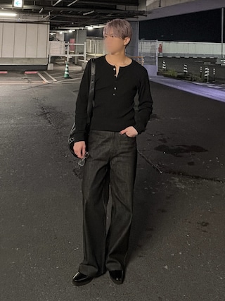 「CLEL(クレイル)の【CLEL】Giza Cotton Ribbed Henley Neck T-shirt / ギザコットンリブヘンリーネックTシャツ(Tシャツ/カットソー)」を使った、MASAKIさん(メンズ・168cm)の秋コーディネート