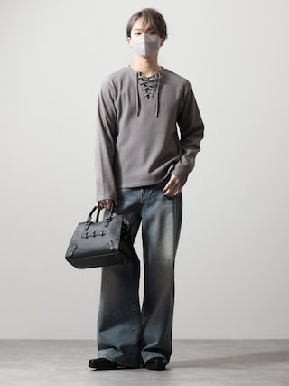 「CLEL（クレイル）の【CLEL】Functionary Thermal Lace-Up T-Shirt / ファンクショナリー サーマルレースアップTシャツ(ロンT)（Tシャツ/カットソー）」を使った、MASAKIさん（メンズ・168cm）の春コーディネート