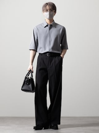 「CLEL（クレイル）の【CLEL】Summer Wool Blend Short Sleeve Regular Collar Shirt / サマーウールブレンド 半袖レギュラーカラーシャツ【セットアップ対応】（シャツ/ブラウス）」を使った、MASAKIさん（メンズ・168cm）の春コーディネート