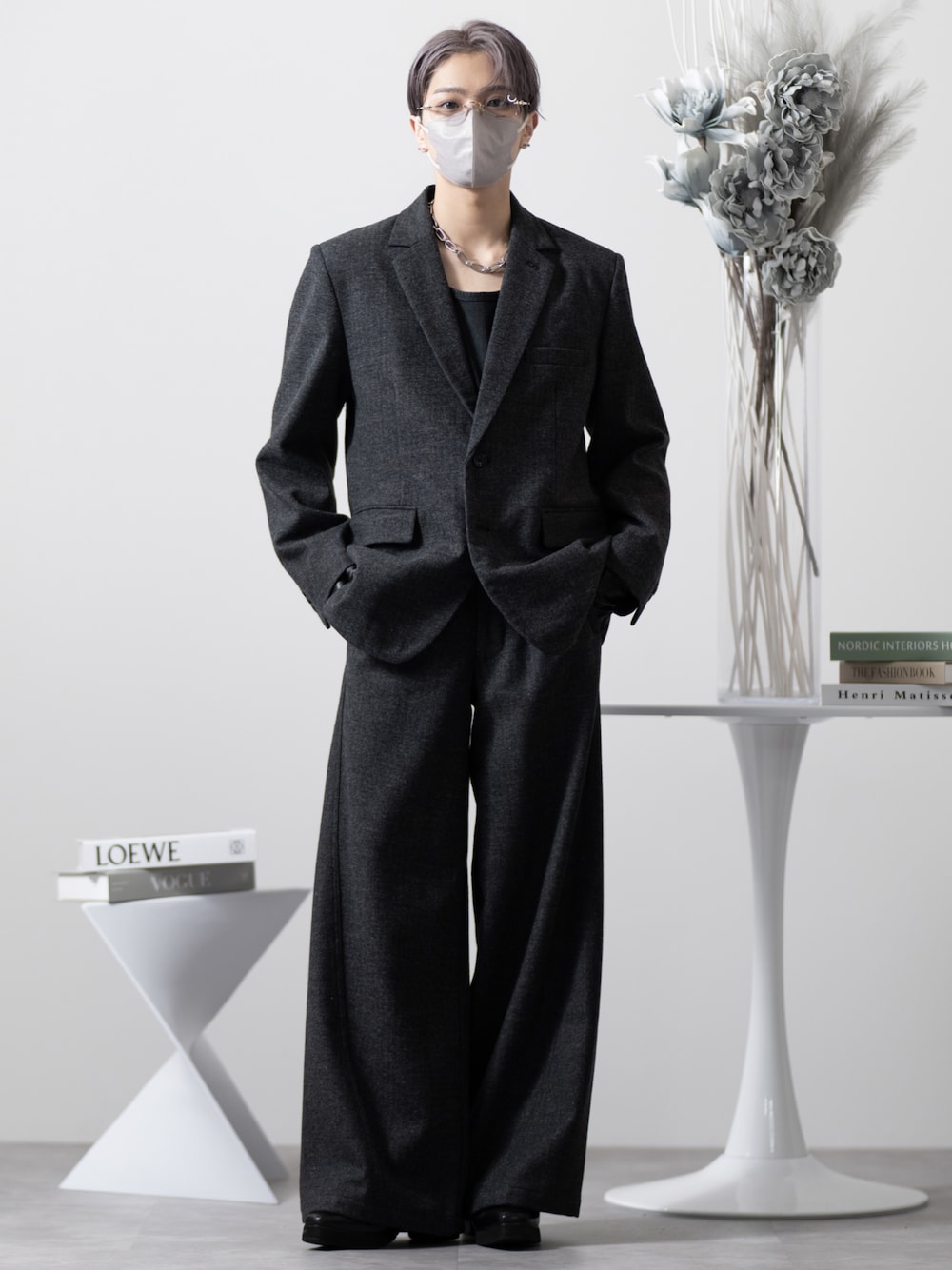 CLEL】Wool Blend Herringbone Tweed Tailored Jacket / ウール