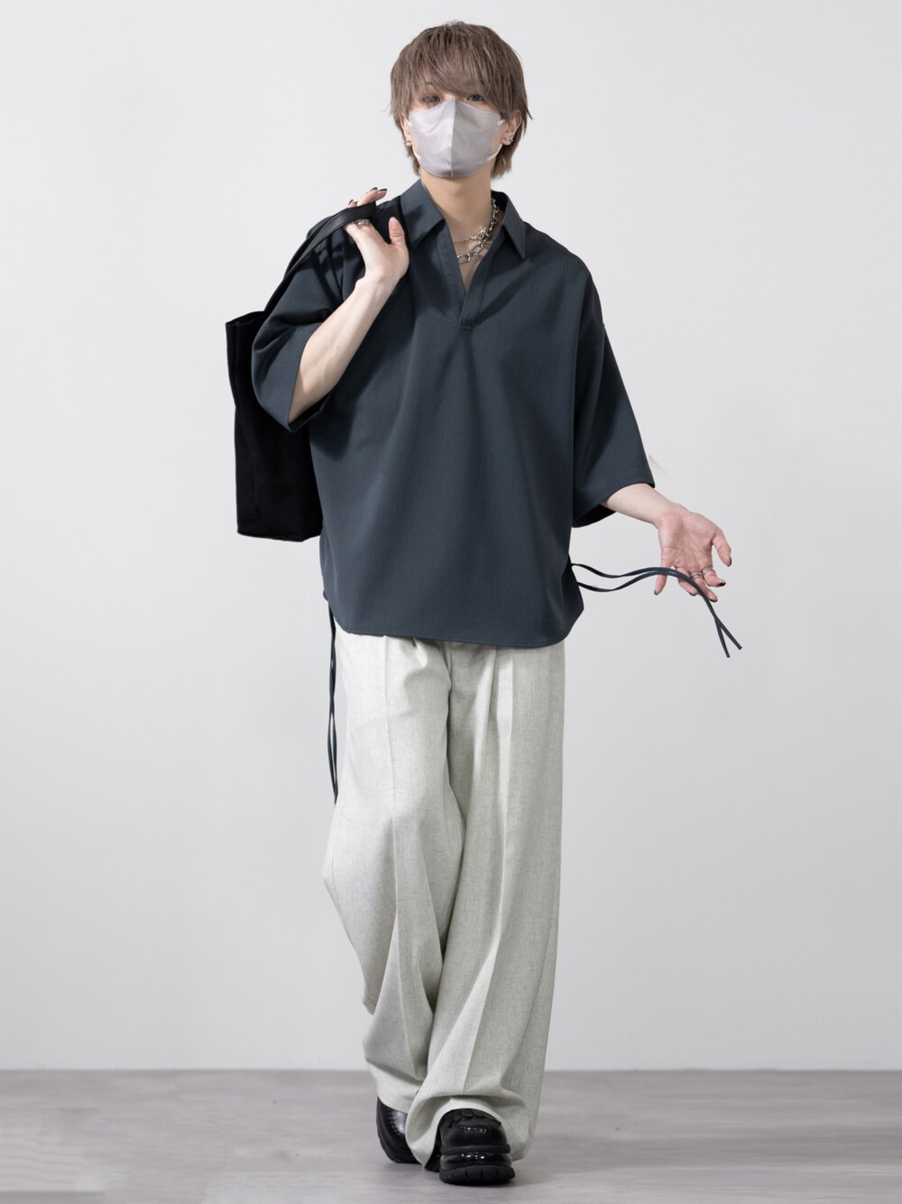 CLEL】Linen Blend 3D Tuck Slacks/リネンブレンド 3Dタック