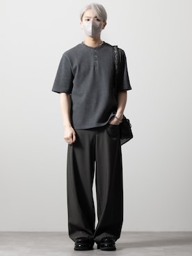 「CLEL（クレイル）の【CLEL】Functional Thermal Henley Neck Short Sleeve T-Shirt / ファンクショナリー サーマルヘンリーネック半袖Tシャツ(抗菌防臭/吸水速乾)（Tシャツ/カットソー、グレー系）」を使った、MASAKIさん（メンズ・168cm）の夏コーディネート