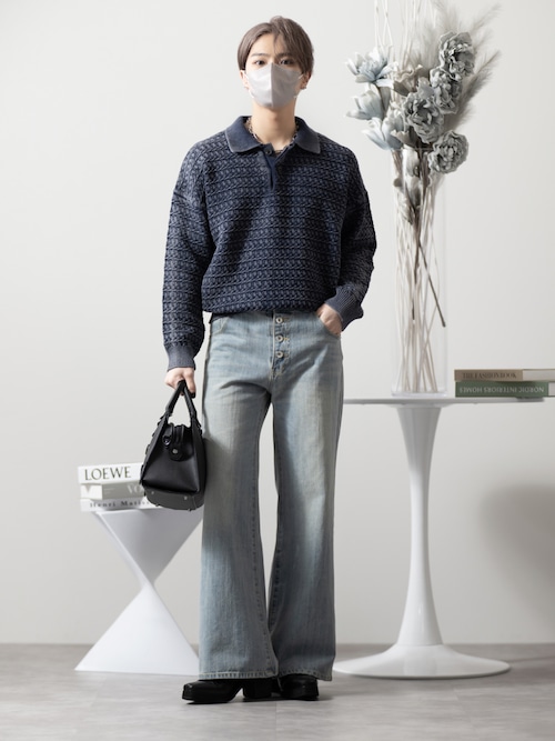 ミ*ー様 新品未使用 CLEL ヴィンテージデザイン3Dニットポロ S チャコー CLEL（クレイル） セーター ニット 「CLEL」Vintage Design 3D Knit