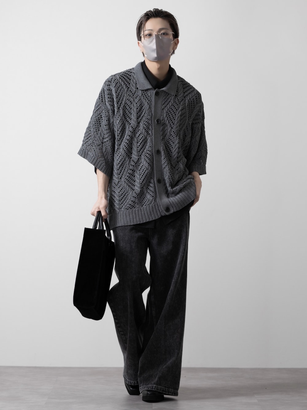 CLEL】Watermark Knitting Loose Mesh Drivers Knit/透かし編み
