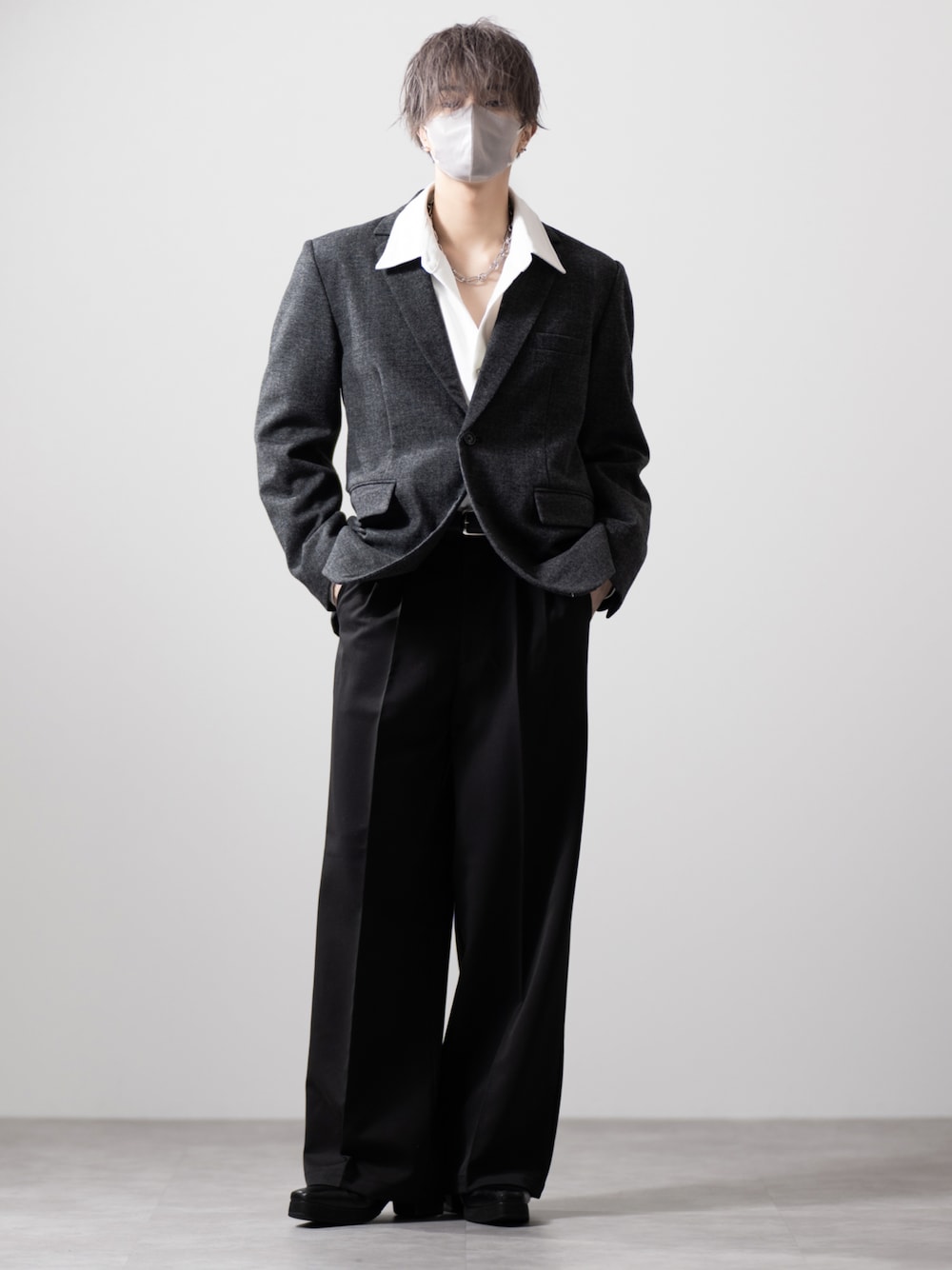 CLEL】Wool Blend Herringbone Tweed Tailored Jacket / ウール