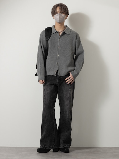 「CLEL(クレイル)の【CLEL】Basic/Spray Rib Knit Shirt Cardigan / ベーシック/スプレー畦編みニットシャツカーディガン(カーディガン/ボレロ)」を使った、MASAKIさん(メンズ・168cm)の冬コーディネート