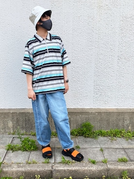 「LAD MUSICIAN（ラッドミュージシャン）のアイテム（サンダル）」を使った、みずの。さん（メンズ・168cm）の夏コーディネート