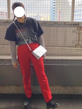 「ZARA（ザラ）のアイテム（パンツ、レッド系）」を使った、3110さん（レディース・160cm）の秋コーディネート