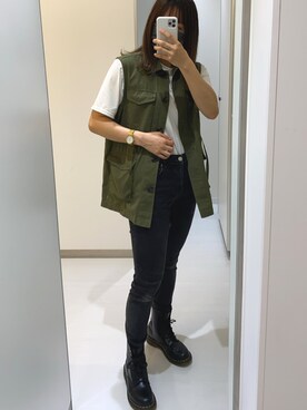 「GU（ジーユー）のアイテム（ジャケット/アウター、グリーン系）」を使った、3110さん（レディース・160cm）の夏コーディネート