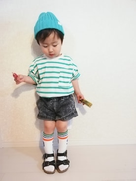 「ごきげんウィーク」｜「アイテム（ニットキャップ/ビーニー）」を使った、yutan さん（キッズ・90cm）の春コーディネート