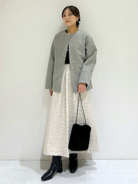 「アイテム（ノーカラーコート）」を使った、makiさん（レディース・155cm）の秋コーディネート